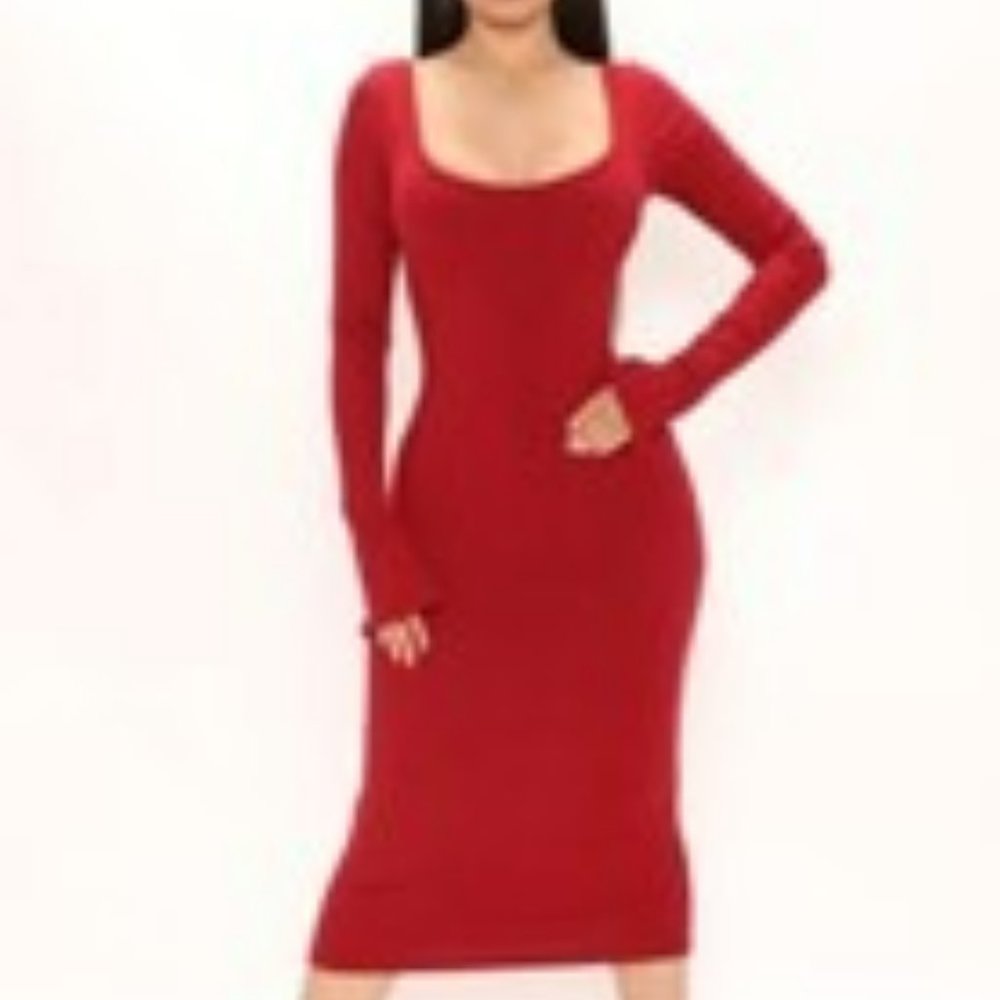 Scoop Snatched Midi Dress - Red XL